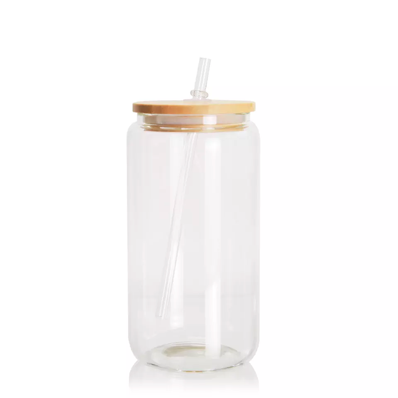 16oz Clear Glass Can – Bamboo Lid & Straw