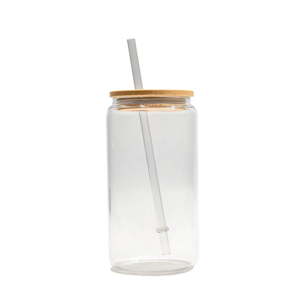 16oz Clear Glass Can – Bamboo Lid & Straw