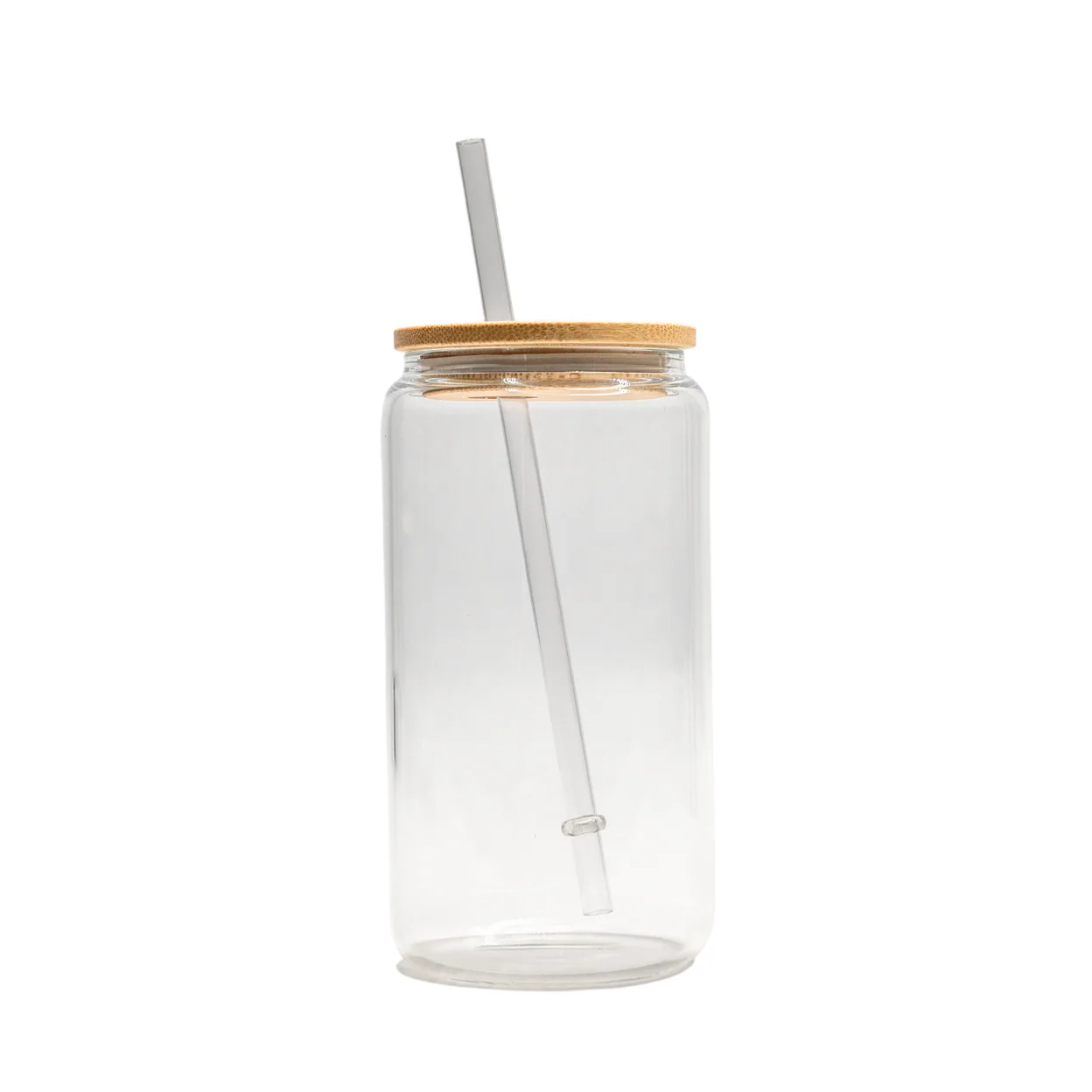 16oz Clear Glass Can – Bamboo Lid & Straw